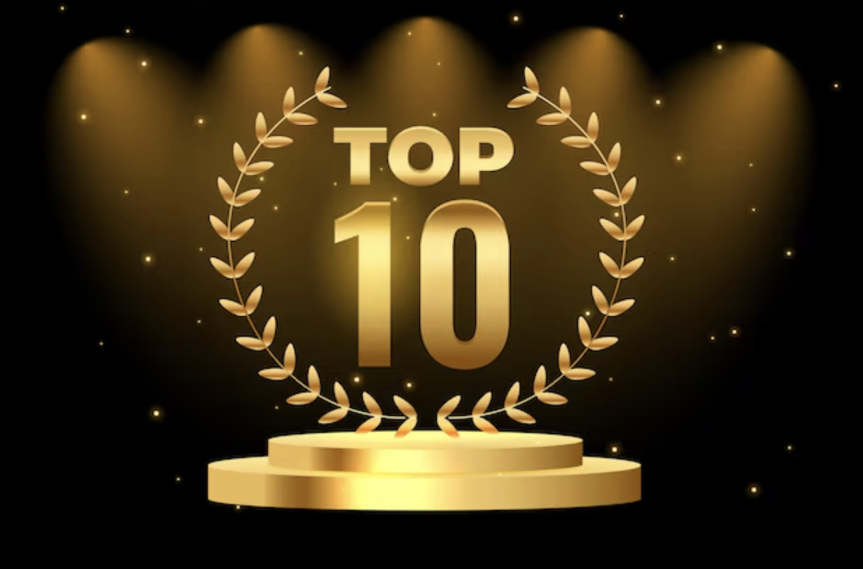 top 10 trophy with spot lights on the trophy