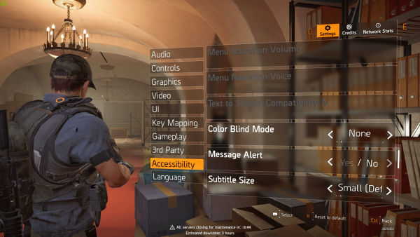 Accessibility menu in The Division 2